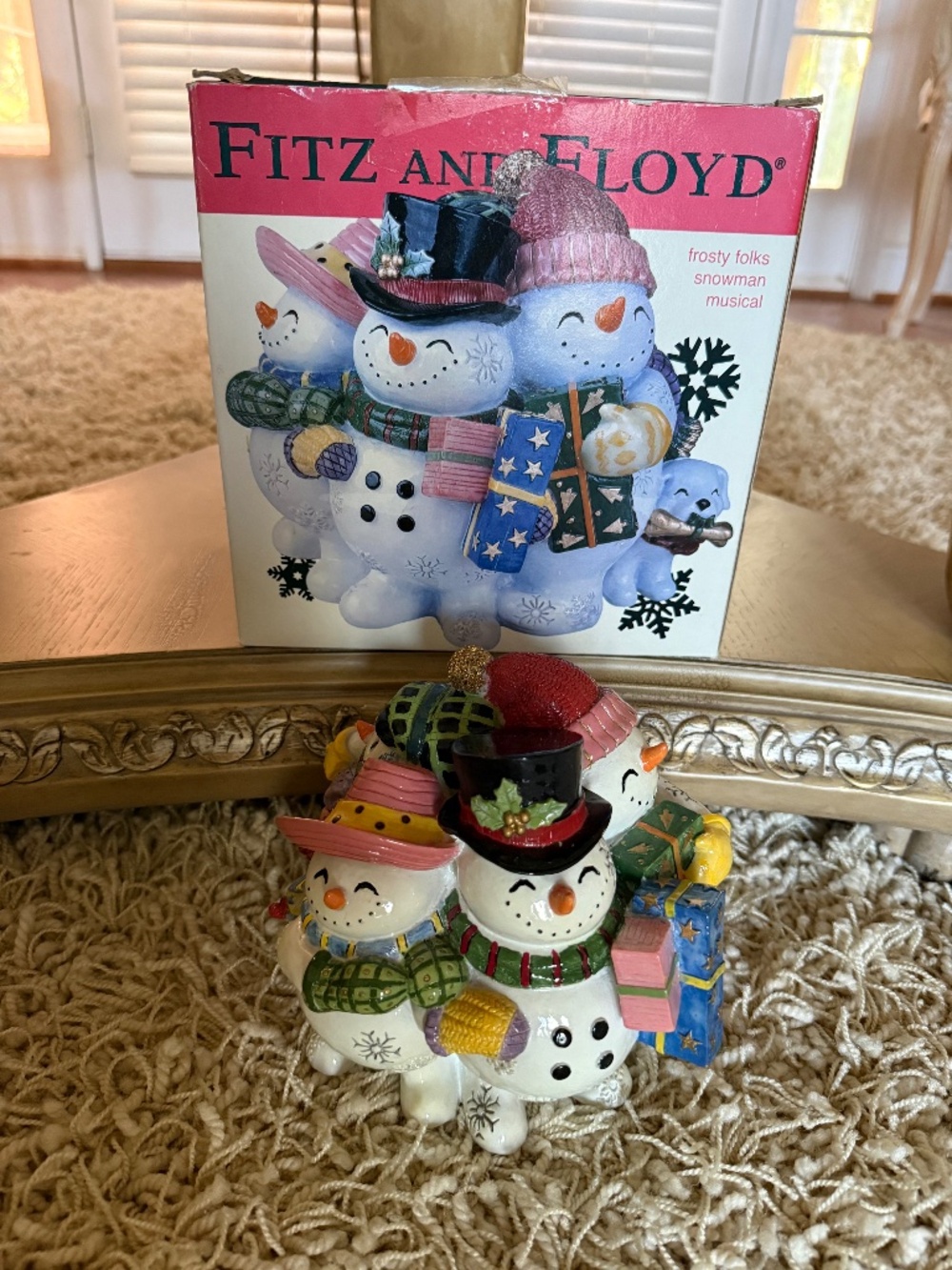 Fitz and Floyd Frosty Folks Musical We Wish You a Merry Christmas Music Box Vtg